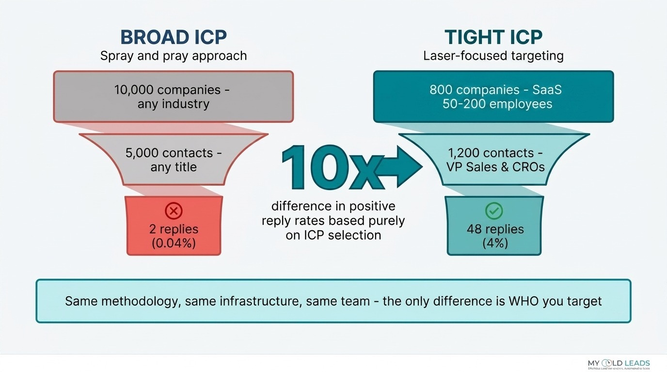 Broad ICP vs tight ICP - 10-50x difference in reply rates based on sector and targeting precision